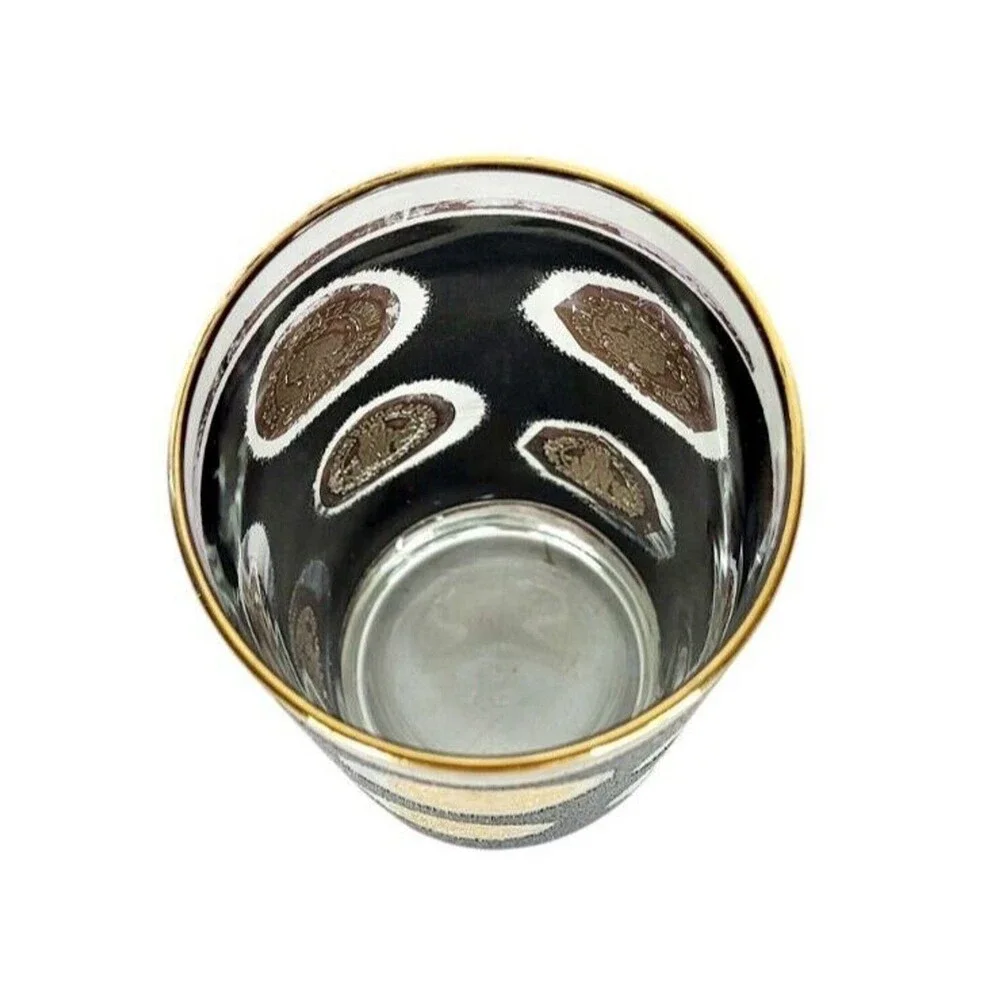 Vintage Libbey 60s MCM Black Gold Old World Coin Highball Tumbler Barware Glass